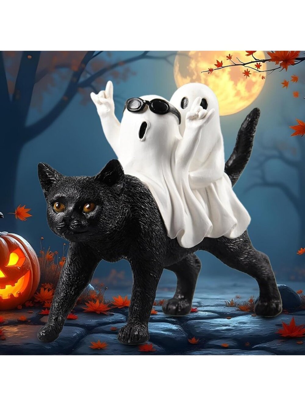 Halloween Black Cat Rock Ghost For Indoor Decorations And For Gifts